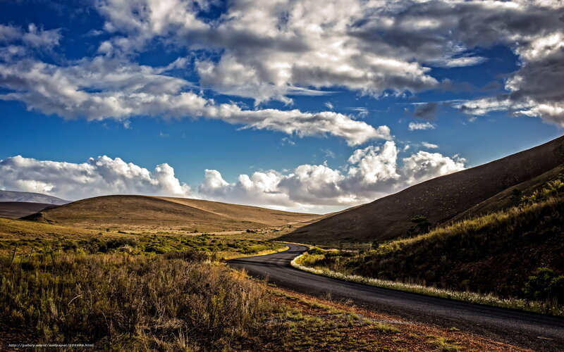Winding Road Through Hills — Blue