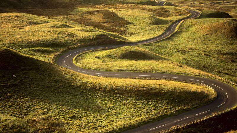 Winding Road Through Hills — Green