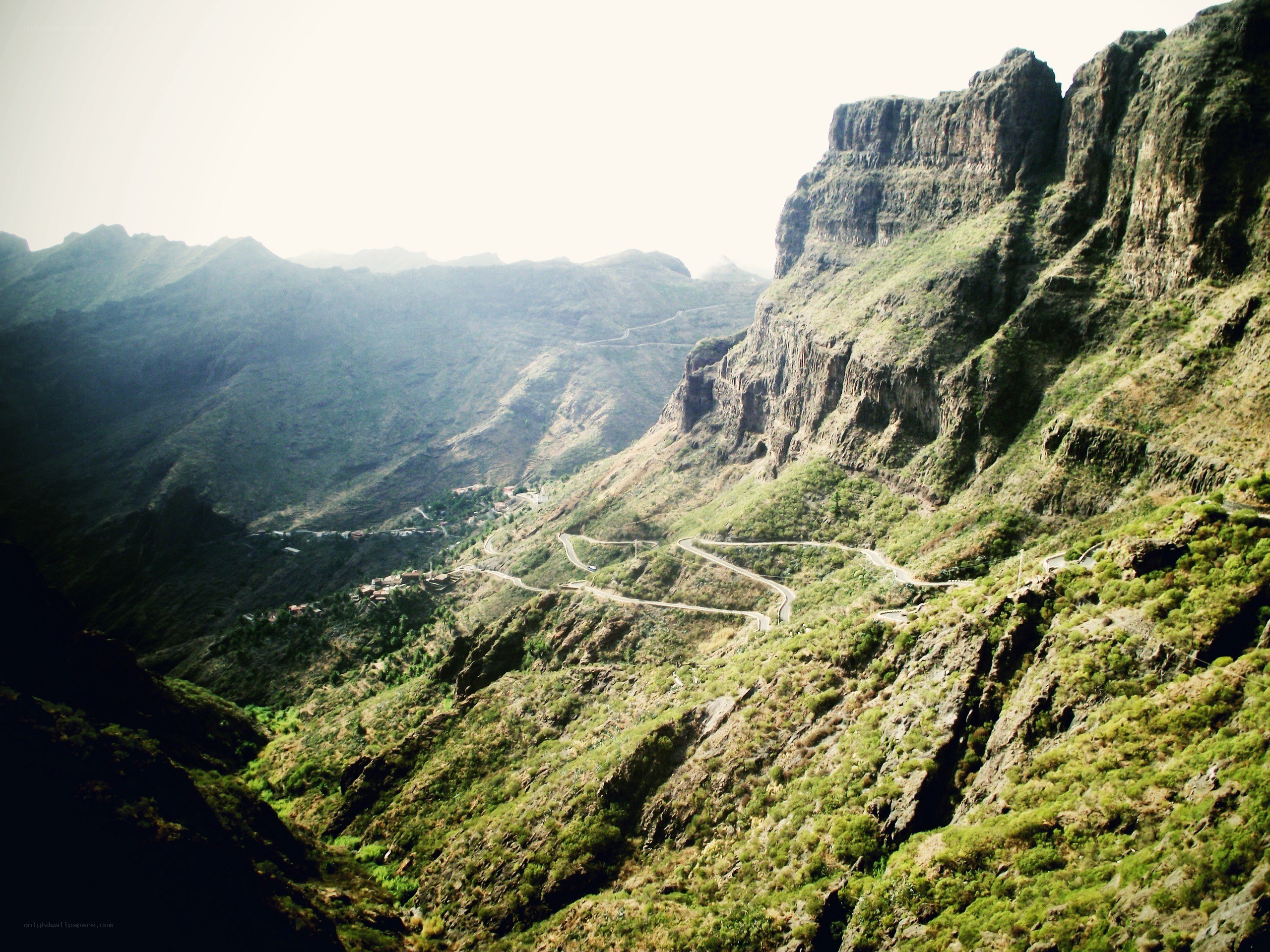 Winding road through mountain canyon