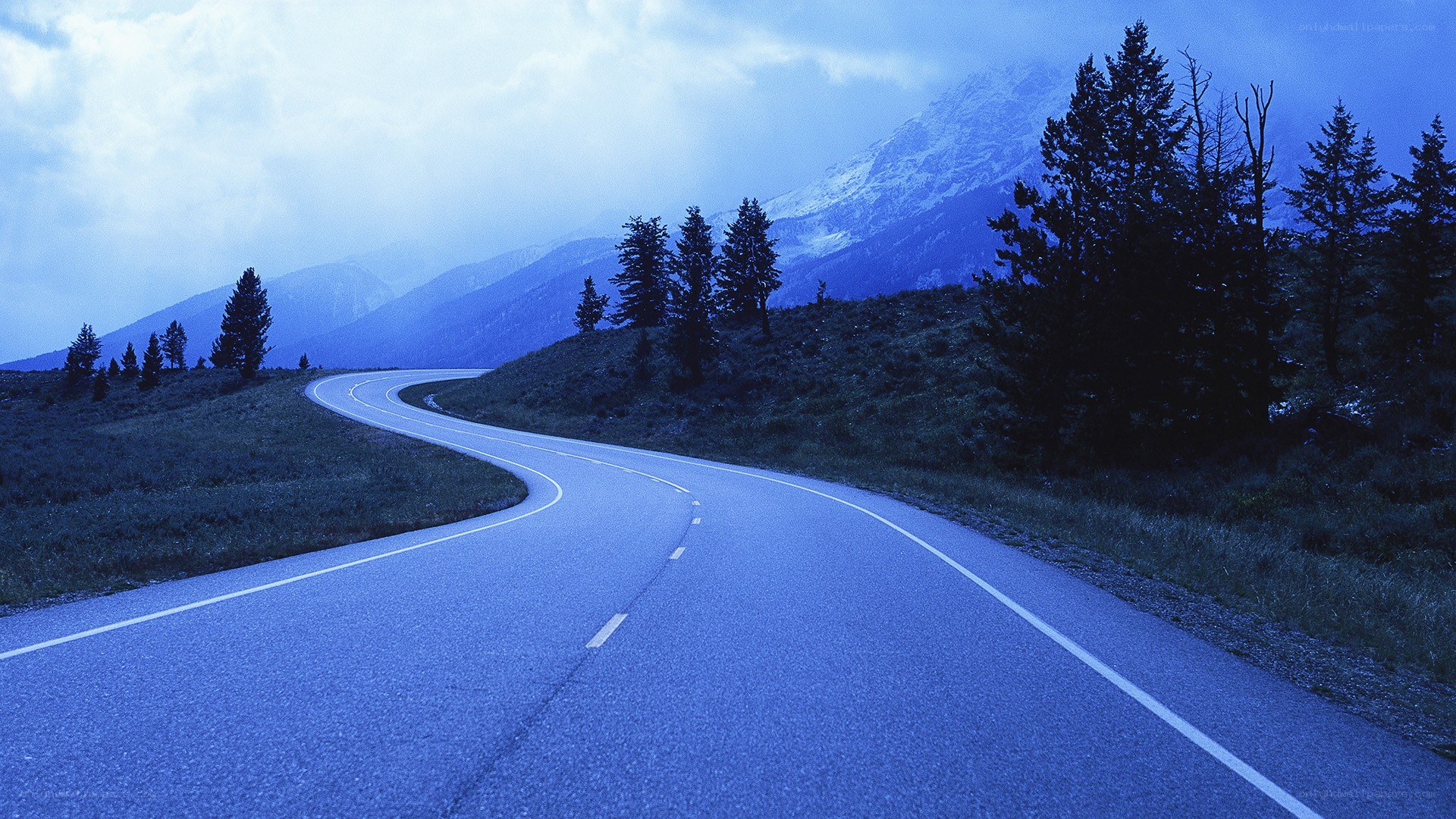 Winding road through mountain landscape