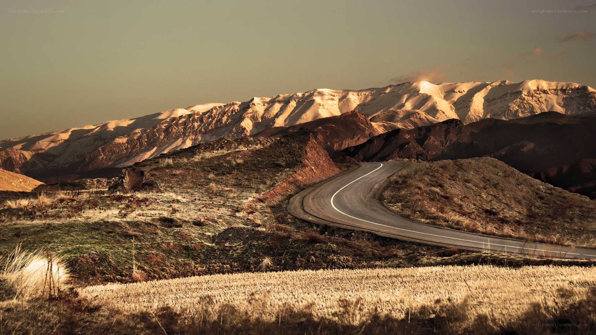 Winding road through mountain landscape