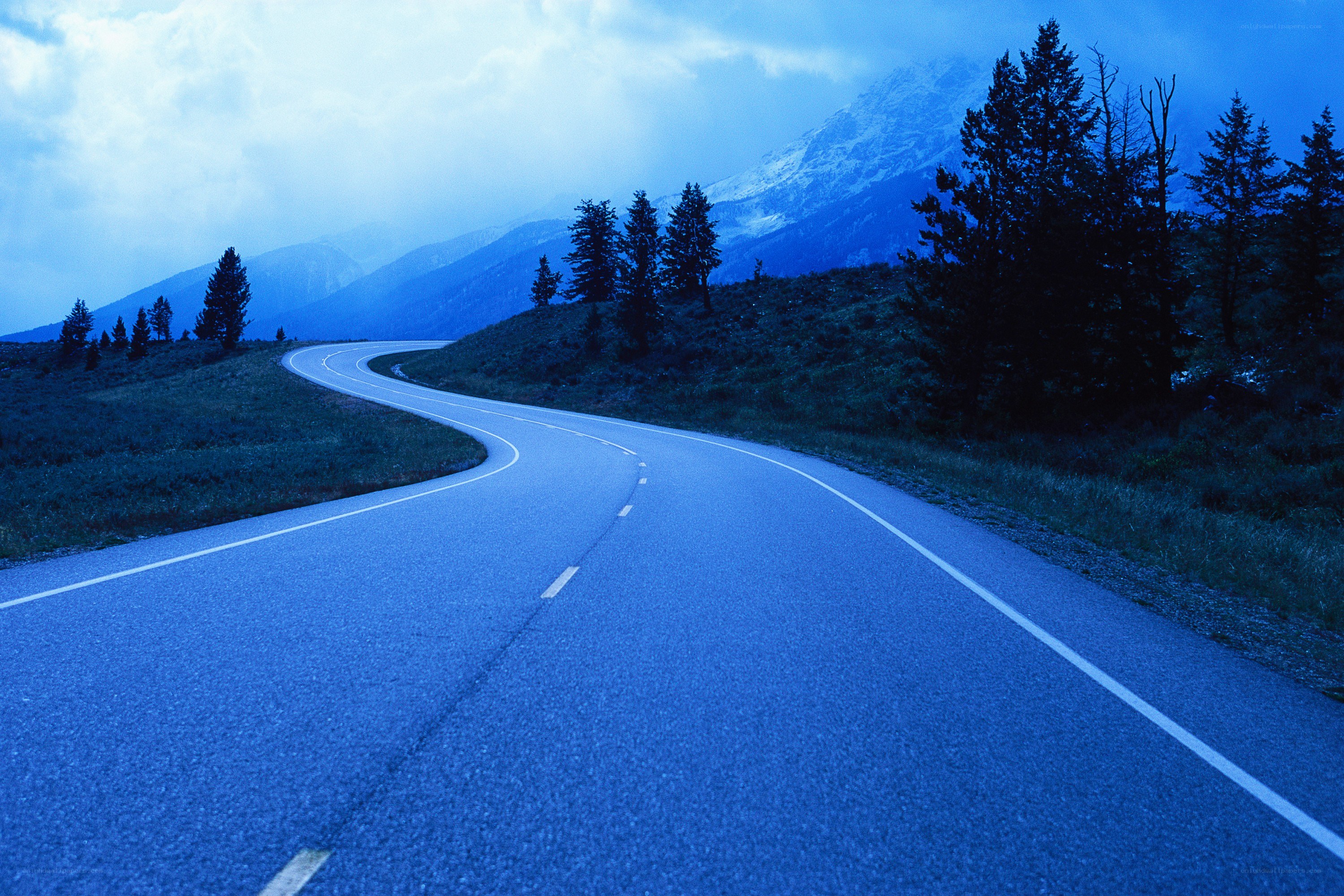Winding road through mountain landscape