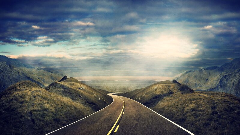Winding Road Through Mountains — Blue