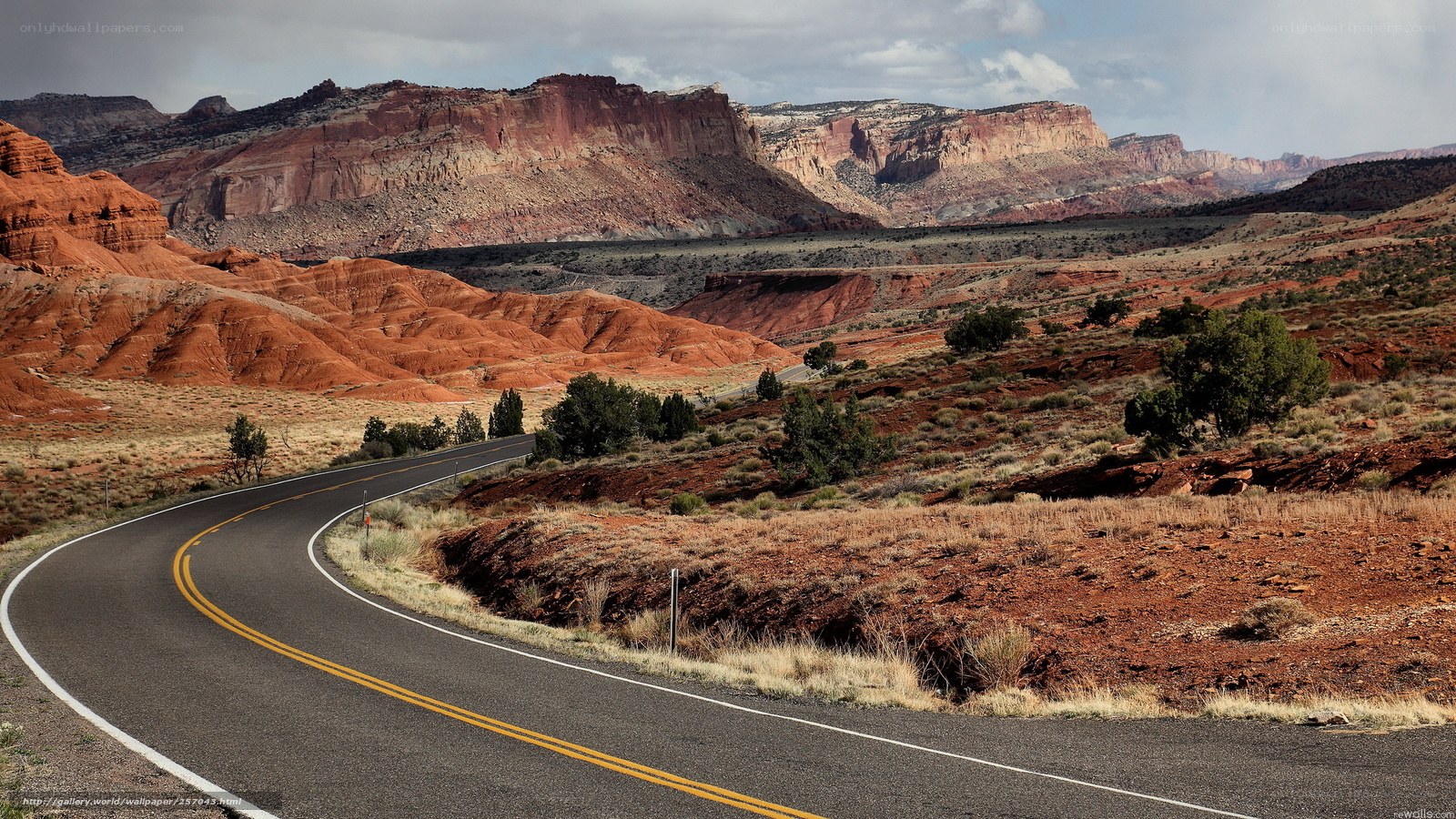 winding road through red rock canyon
