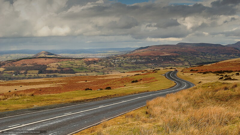 Winding road through rolling hills