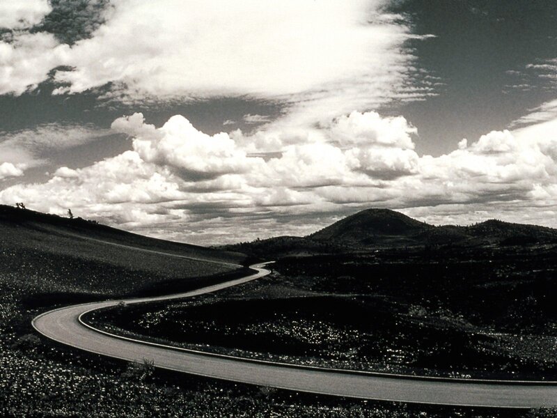 Winding road through volcanic landscape