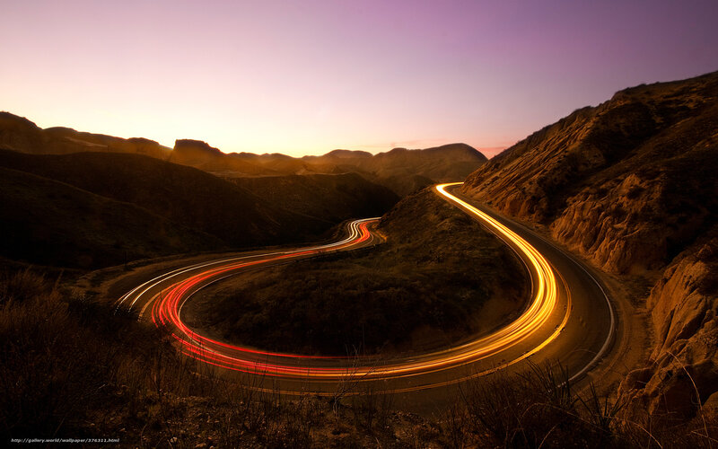 Winding Road with Light Trails