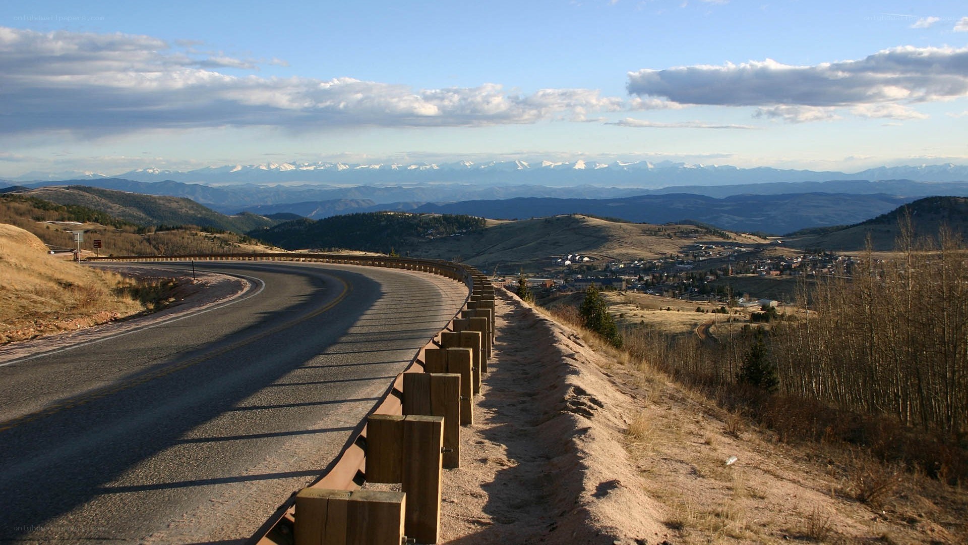 Winding road with mountain view