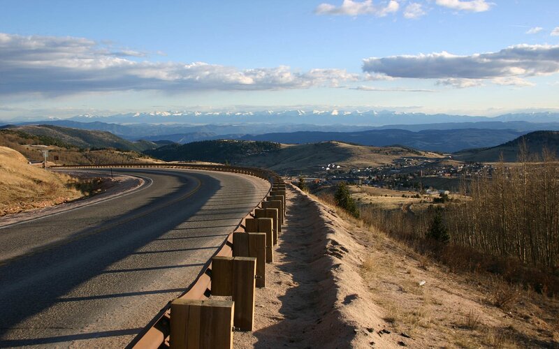 Winding road with mountain view