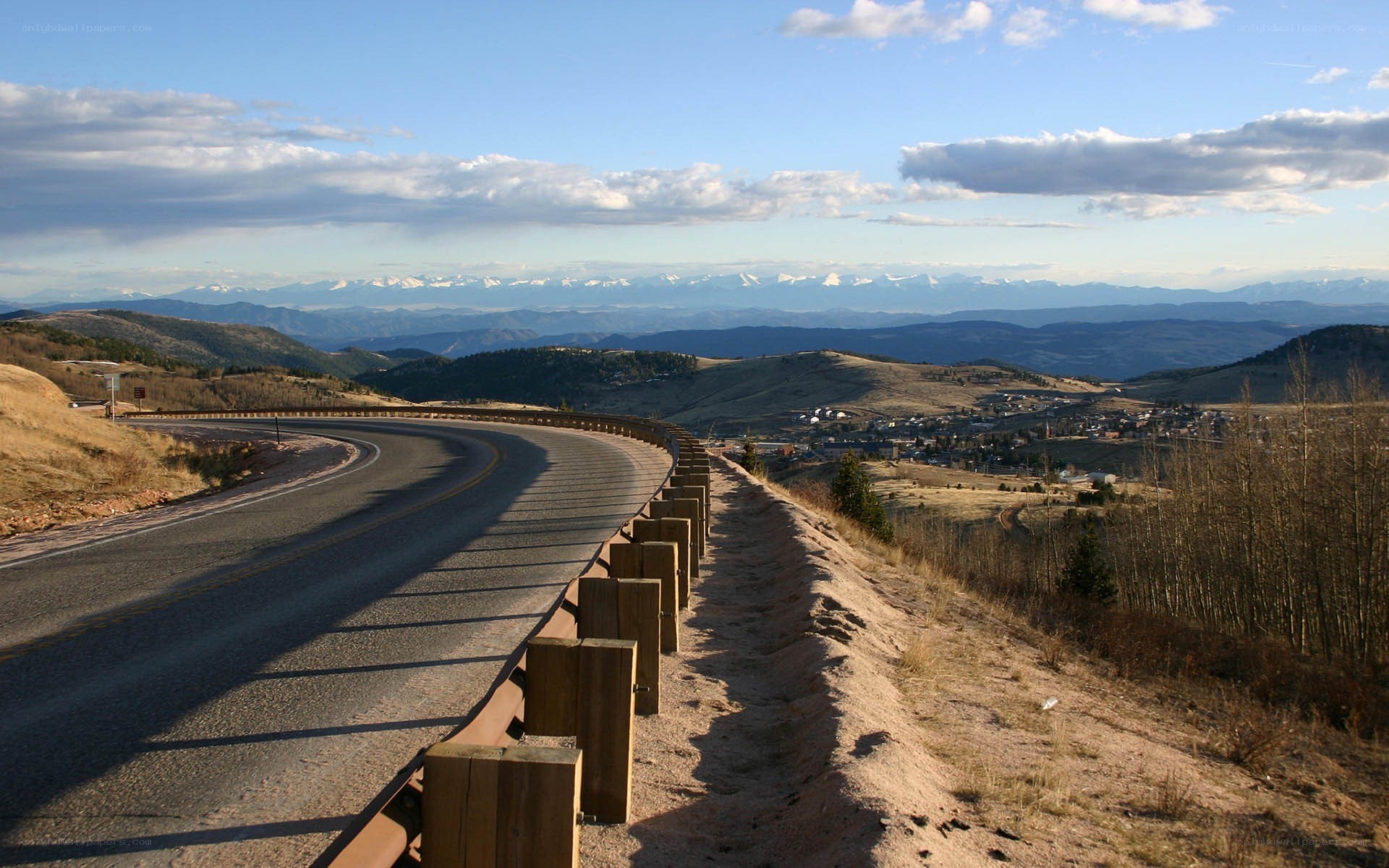 Winding road with mountain view