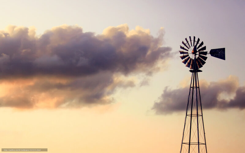 Windmill Against Cloudy Sky — Orange