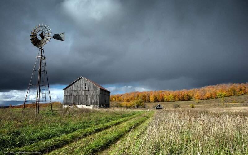 Windmill and Barn — Gray
