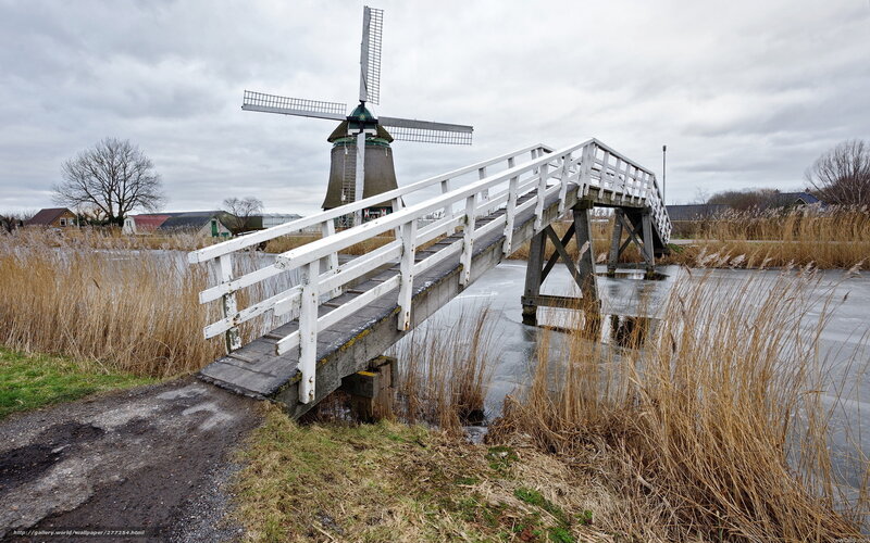 Windmill and bridge over canal