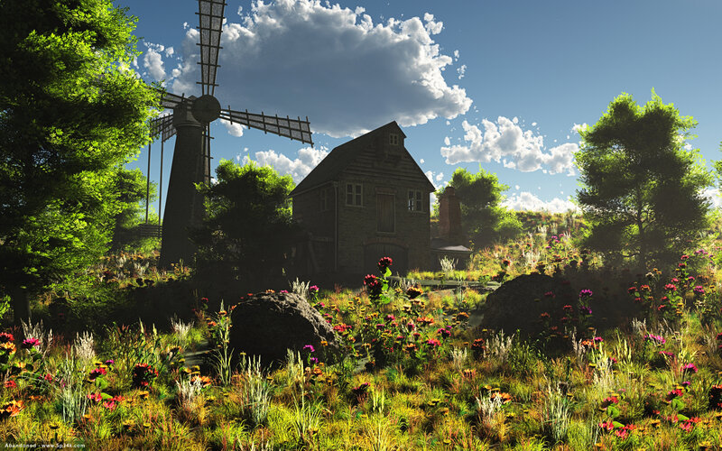 Windmill and Cottage — Green