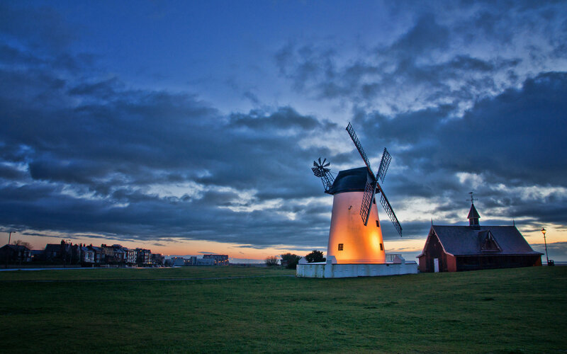 Windmill at Dusk — Blue, Dramatic