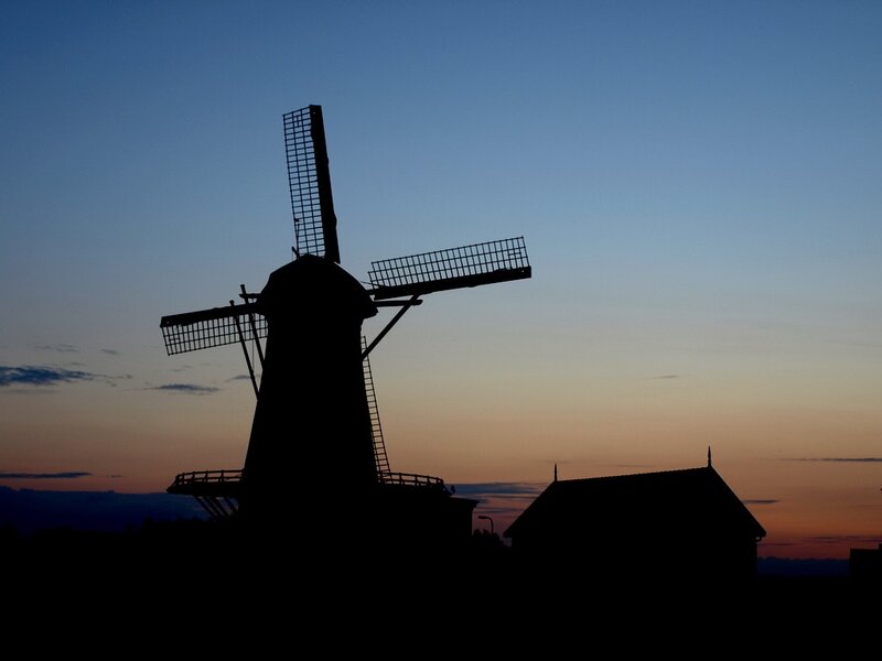 Windmill at Dusk — Blue, Serene, Sunset