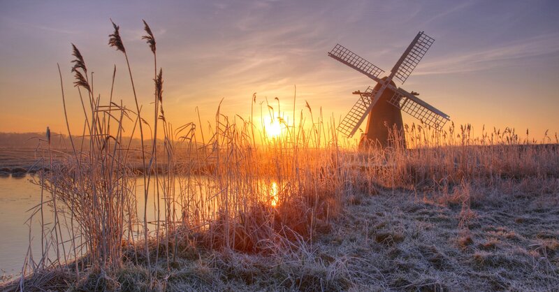 Windmill at Sunrise — Orange, Serene
