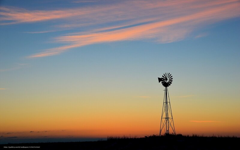 Windmill at Sunset — Blue, Serene, Photograph
