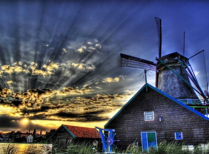 Windmill at Sunset — Blue