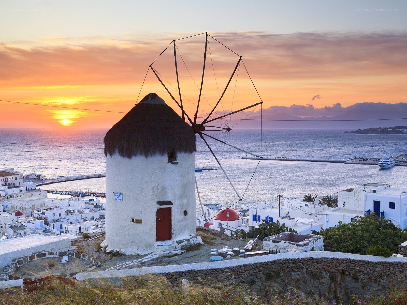 Windmill at sunset in Mykonos