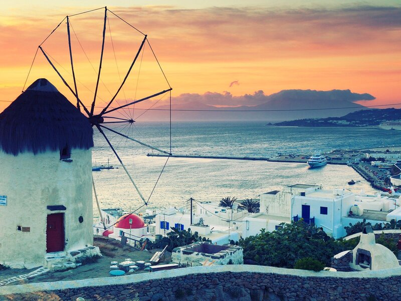 Windmill at sunset in Mykonos