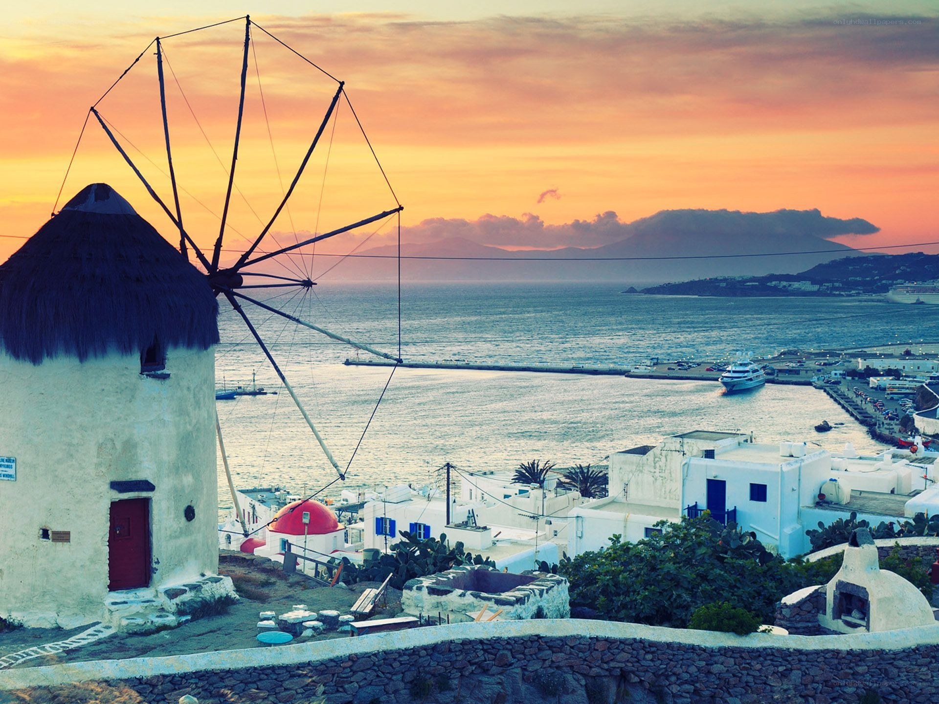 Windmill at sunset in Mykonos
