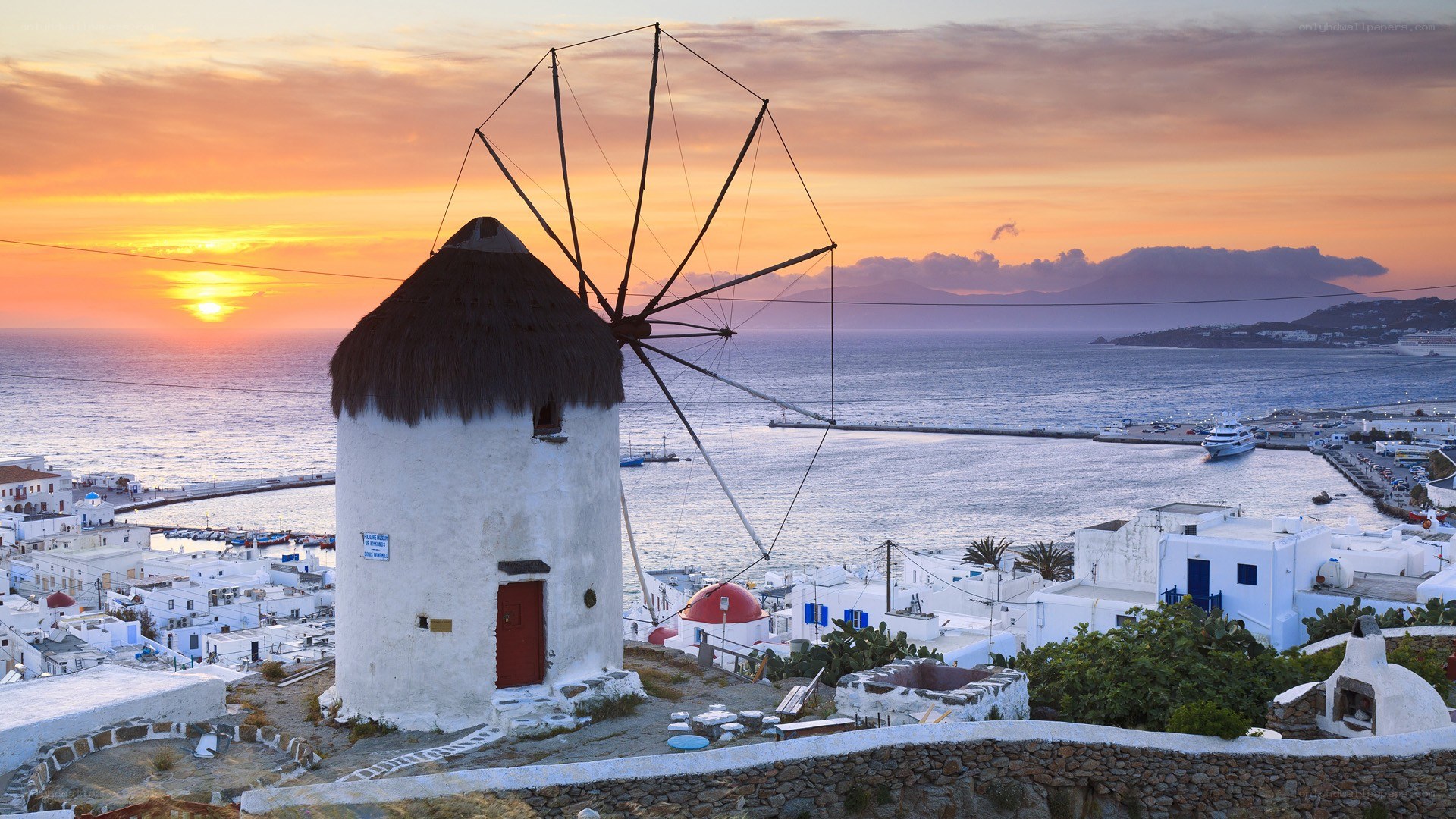 Windmill at sunset in Mykonos