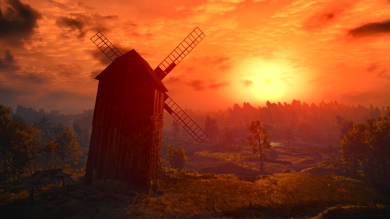 Windmill at Sunset — Orange, Dramatic, 3d Render