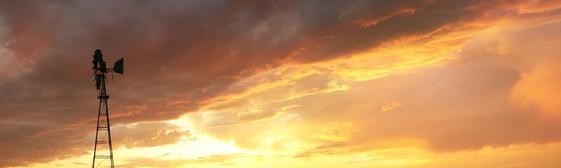 Windmill at Sunset — Orange, Dramatic, Photograph, Clouds, Sky