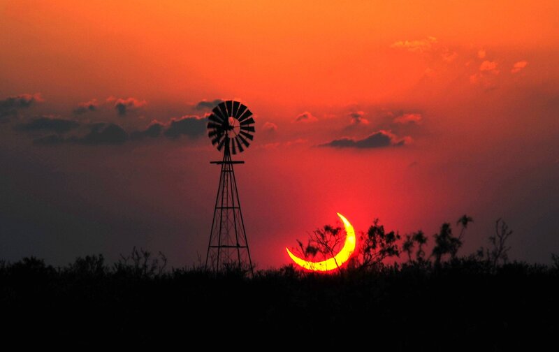Windmill at Sunset — Orange, Dramatic, Photograph, Clouds