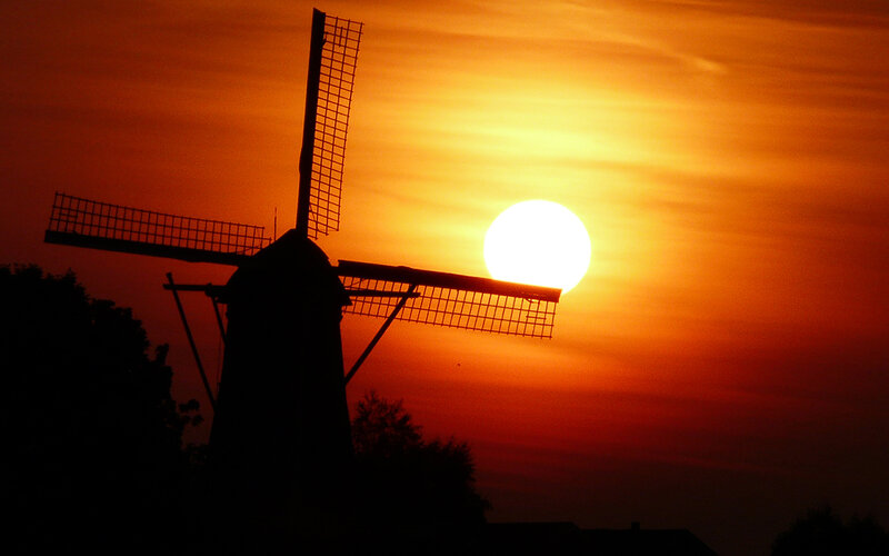 Windmill at Sunset — Orange, Dramatic, Photograph, Sun