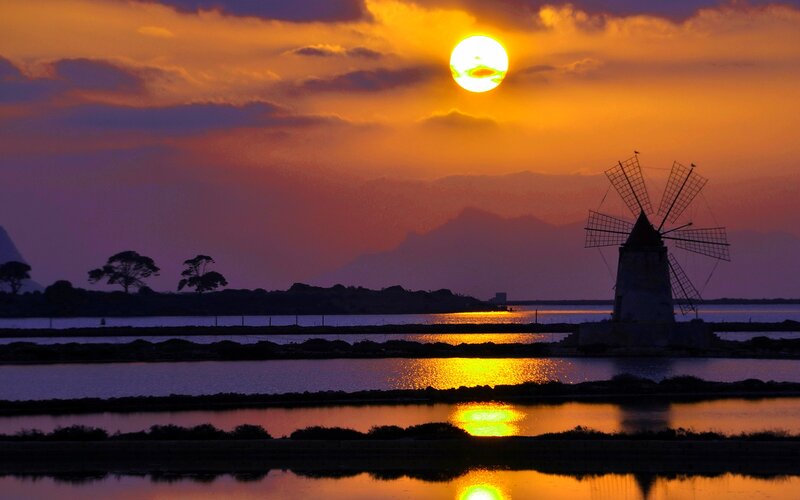 Windmill at Sunset — Orange, Dramatic