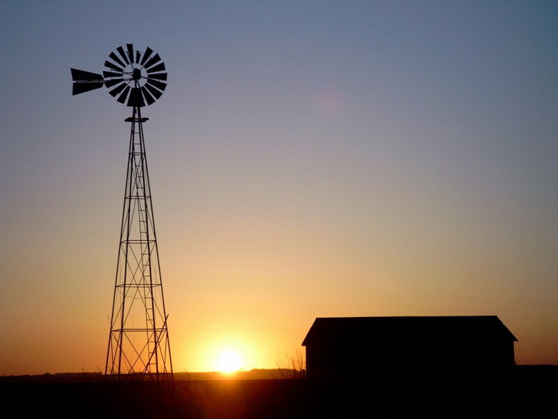 Windmill at Sunset — Orange, Serene, Photograph