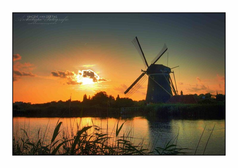 Windmill at Sunset — Orange, Serene