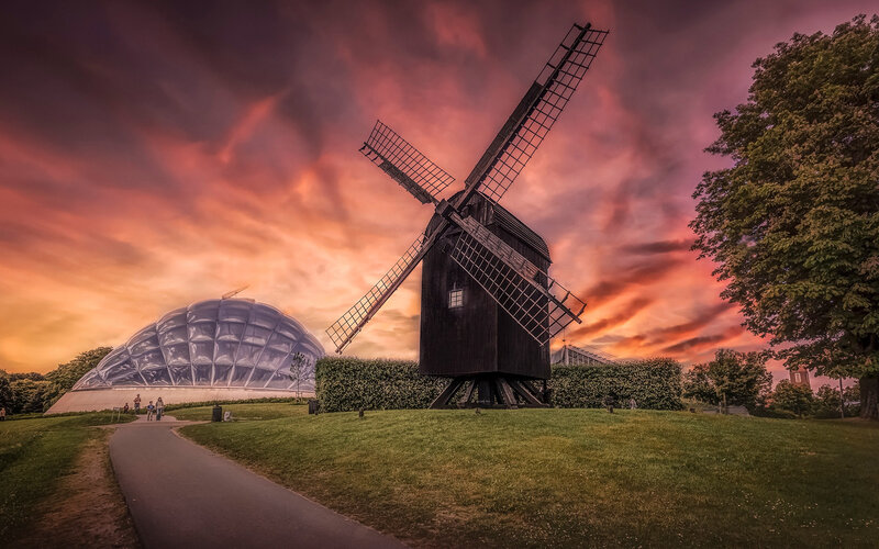 Windmill at Sunset — Purple, Dramatic