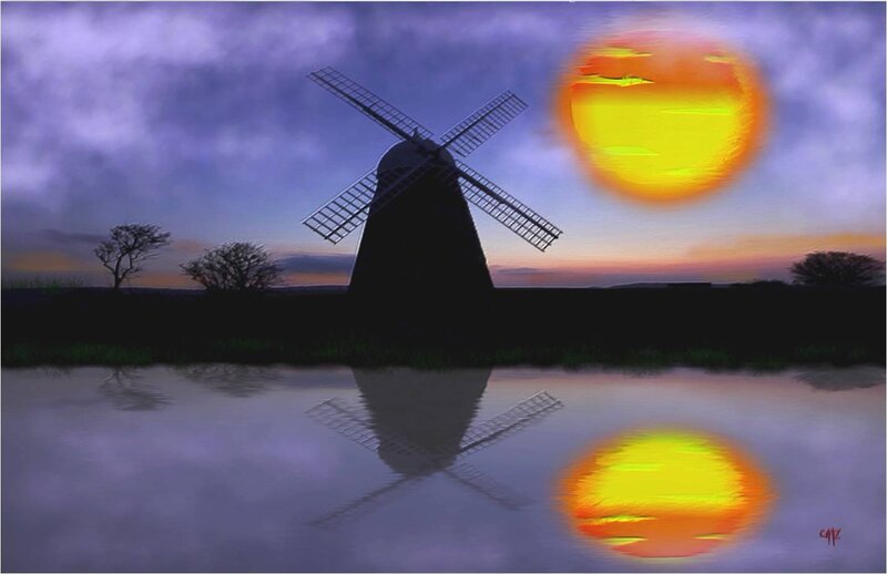 Windmill at Sunset — Purple