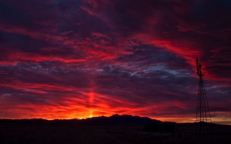 Windmill at Sunset — Red, Dramatic
