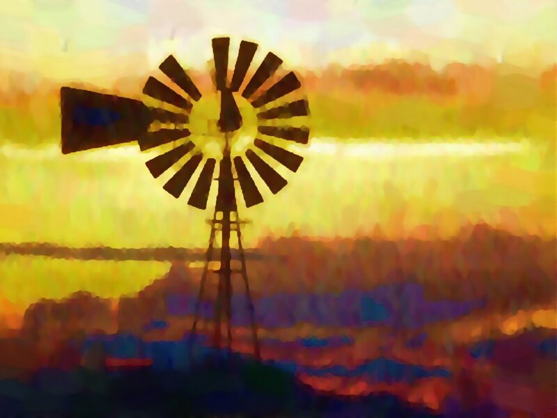 Windmill at Sunset — Yellow, Serene