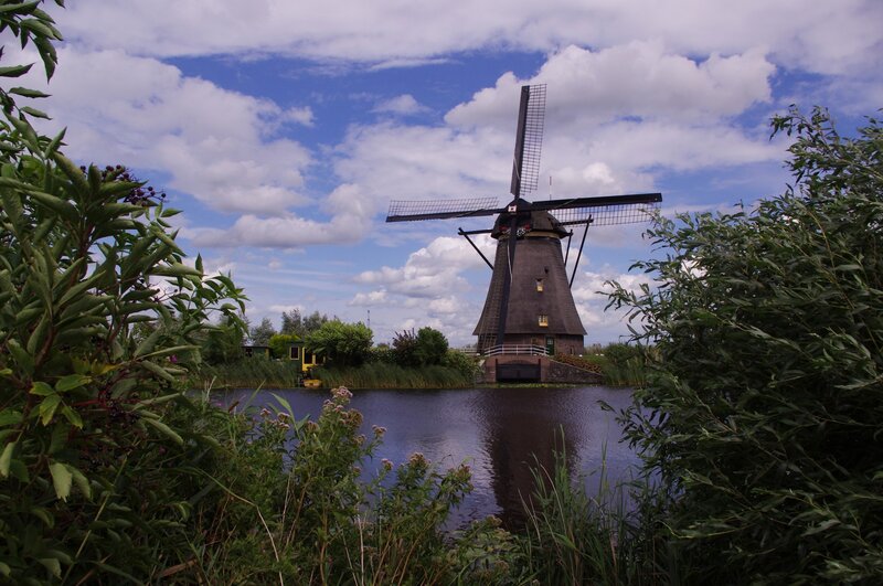 Windmill by a Canal — Blue, Serene