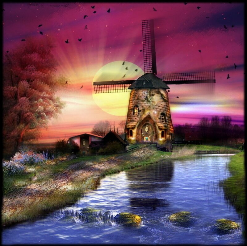 Windmill by a River — Purple