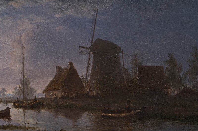Windmill by Canal at Dusk