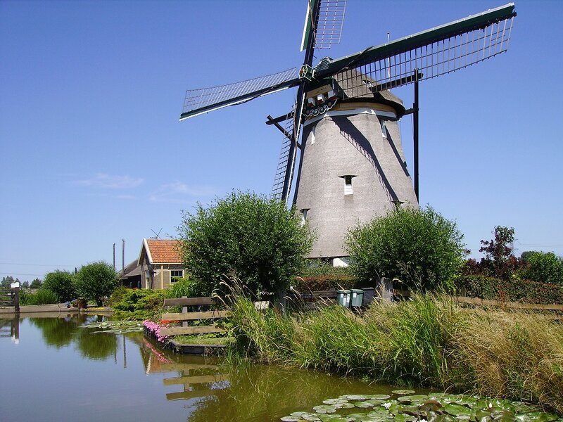Windmill by Canal — Blue, Serene