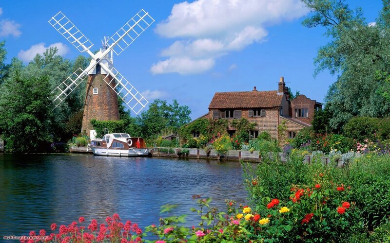 Windmill by Canal — Blue