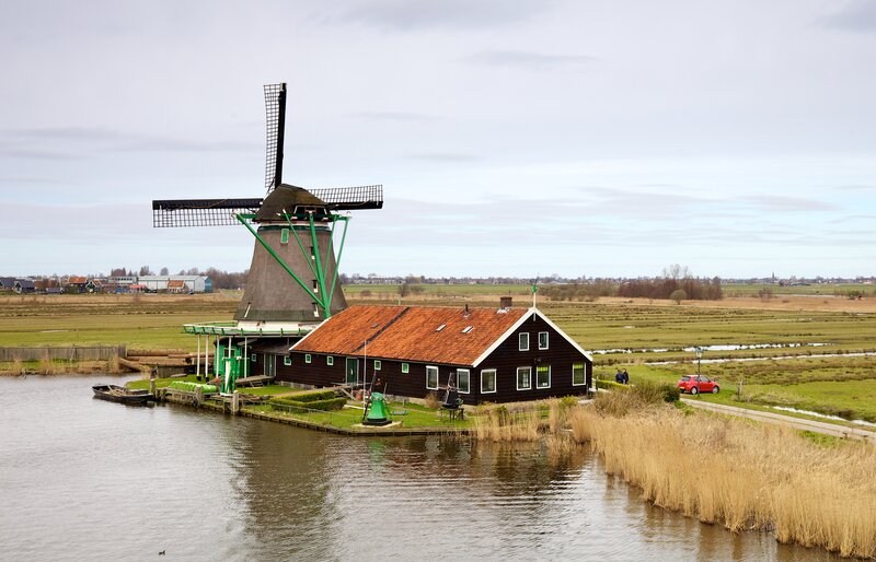 Windmill by Canal — Brown, Calm