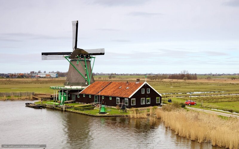 Windmill by Canal — Brown