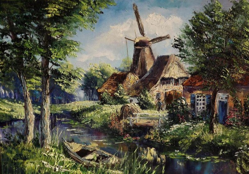 Windmill by Canal — Green