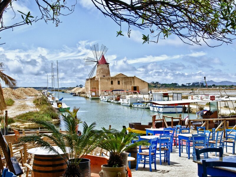 Windmill by Harbor — Blue, Serene