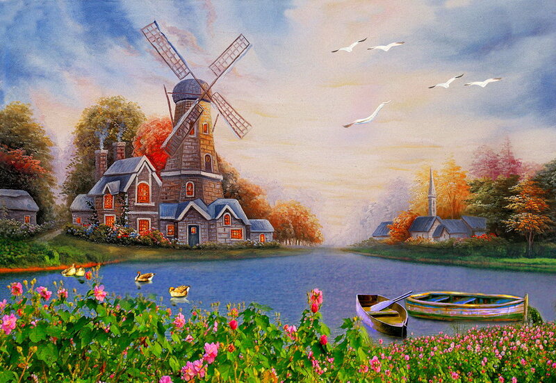 Windmill by Lake