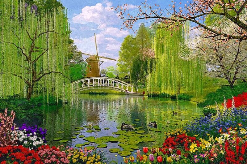 Windmill by Pond