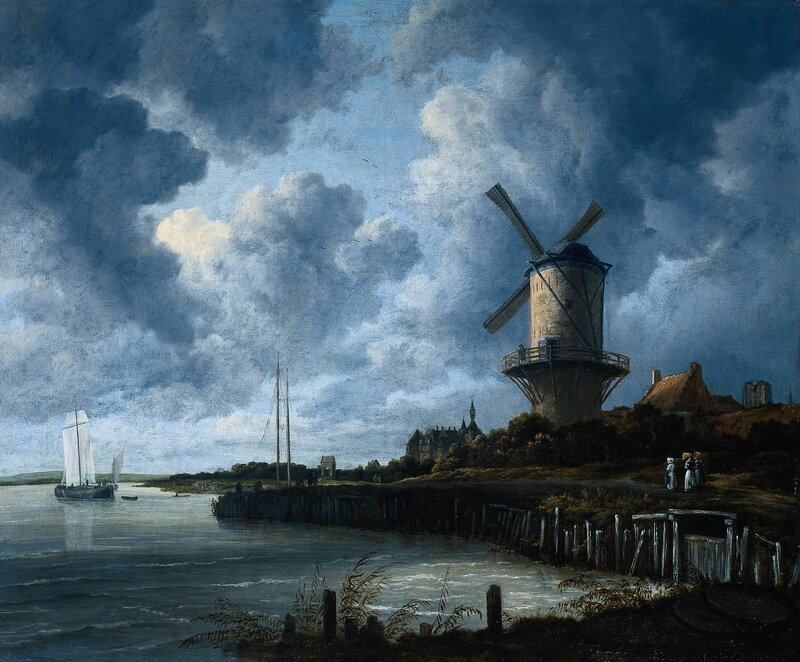Windmill by River — Blue, Dramatic
